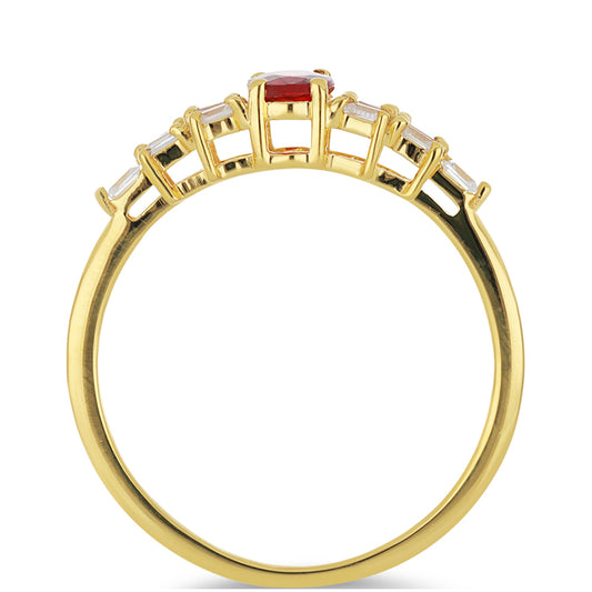 Goldring mit roter Rosebery Saphir und weißem Zirkon