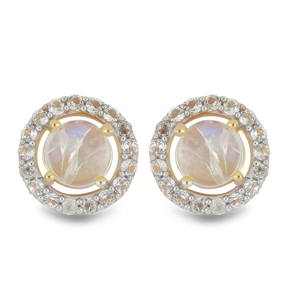 Goldplattierte Silberohrringe mit Regenbogenmondstein und weißem Topas 1 