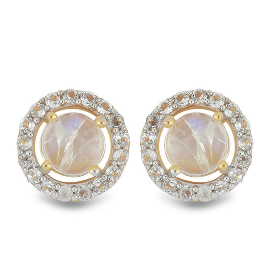 Goldplattierte Silberohrringe mit Regenbogenmondstein und weißem Topas