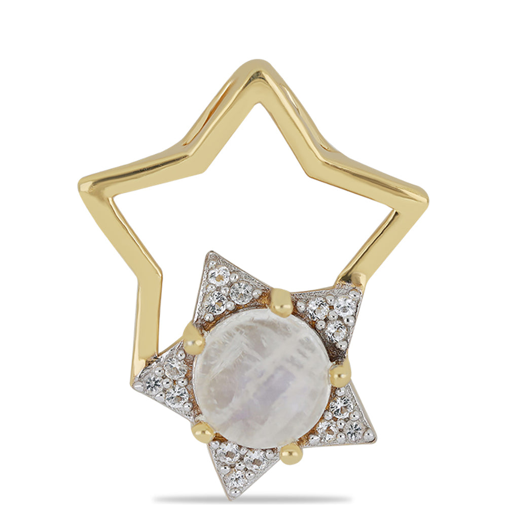 Goldplattierter Silberanhänger mit Regenbogenmondstein und weißem Topas 1 