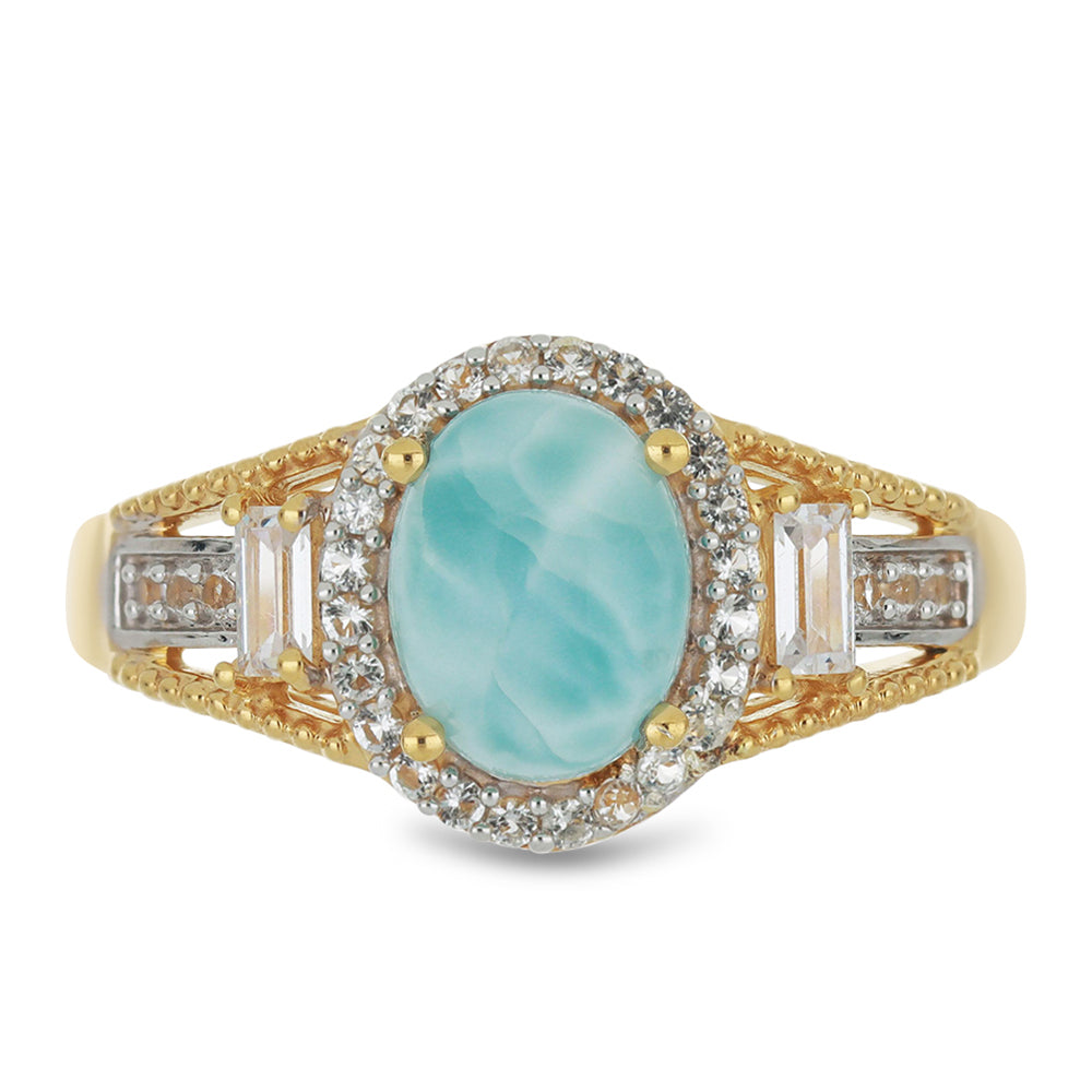 Goldplattierter Silberring mit Larimar und weißem Zirkon 1 