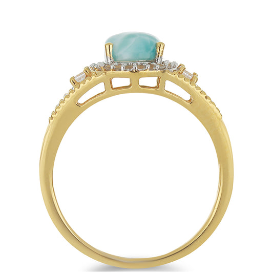 Goldplattierter Silberring mit Larimar und weißem Zirkon