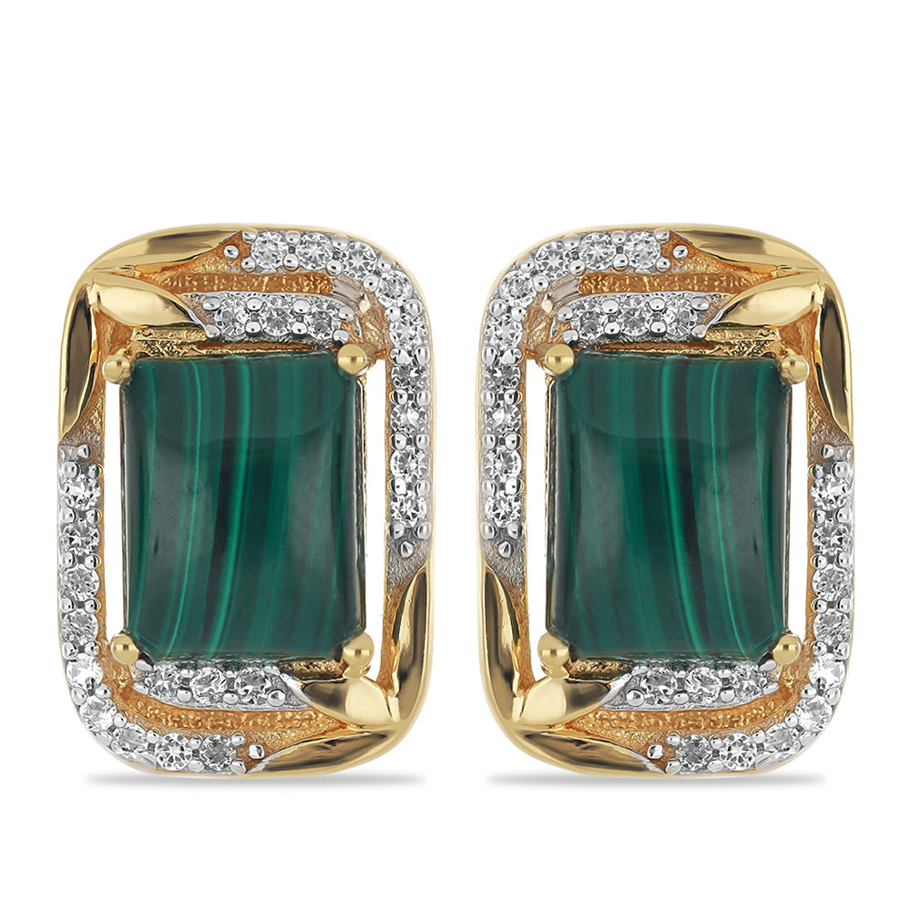 Goldplattierte Silberohrringe mit Malachit und weißem Topas 1 
