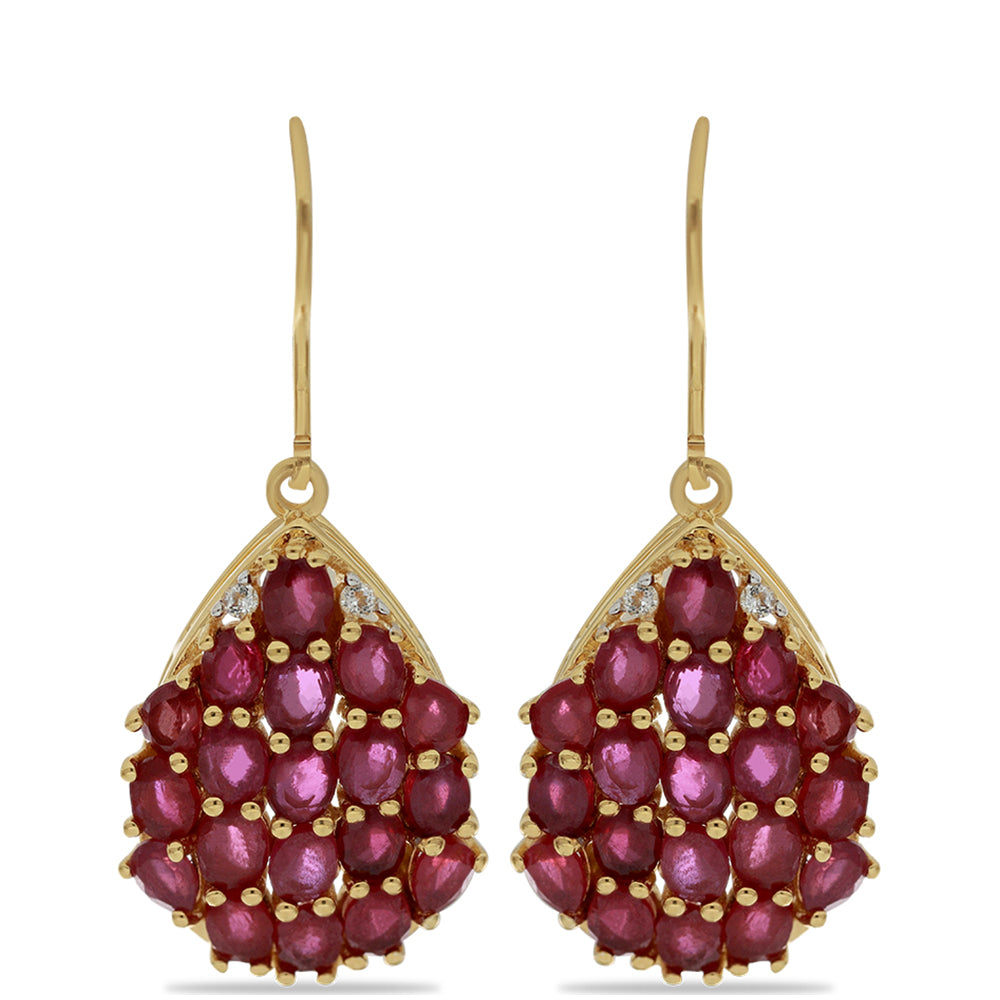 Goldplattierte Silberohrringe mit Rubin aus Madagaskar und weißem Topas 1 