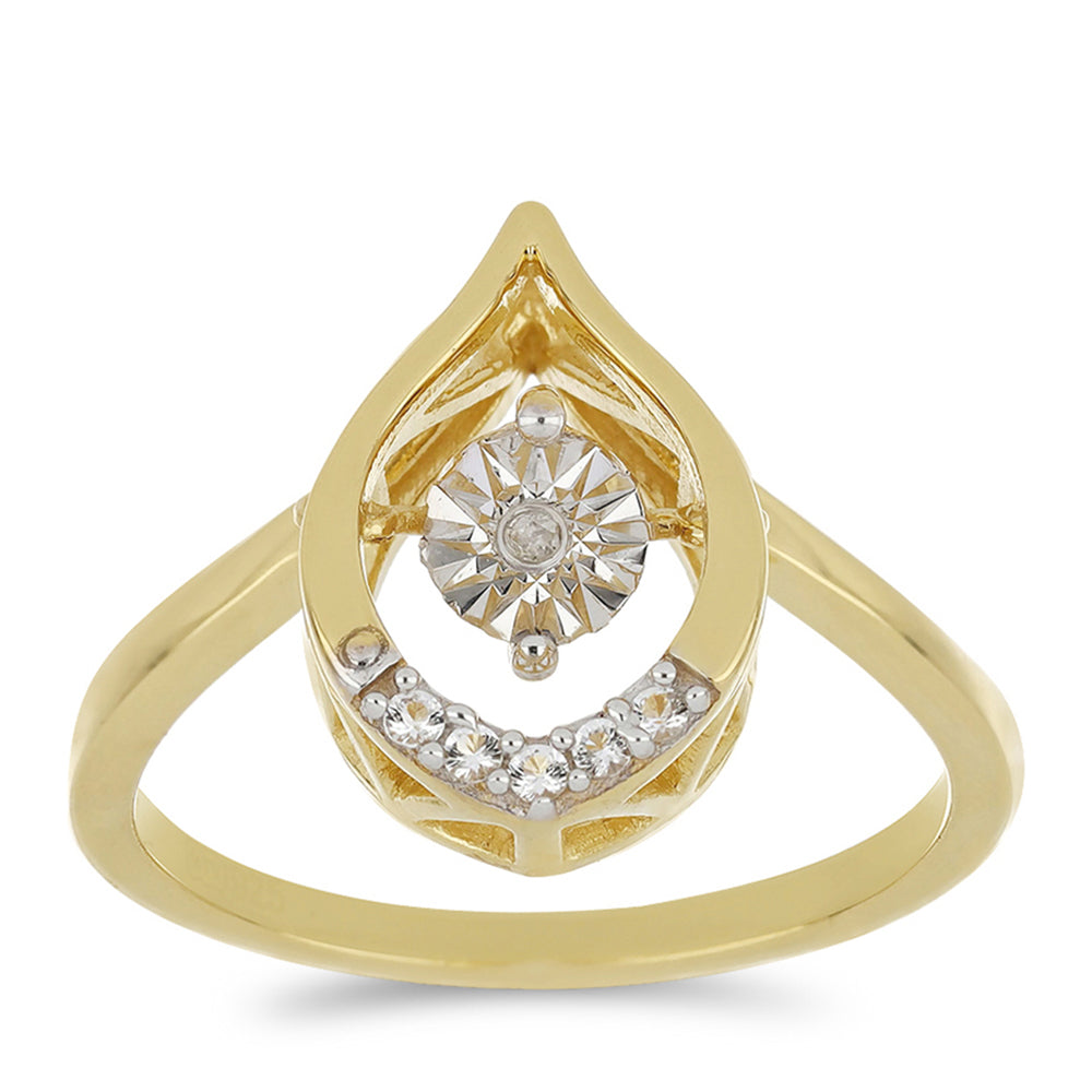 Goldplattierter Silberring mit tanzendem Diamant und weißem Topas 3 