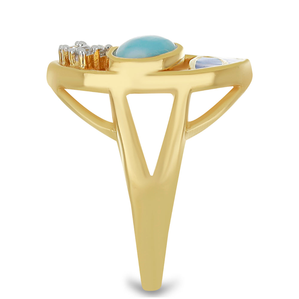 Goldplattierter Silberring mit Emaille und Larimar 4 