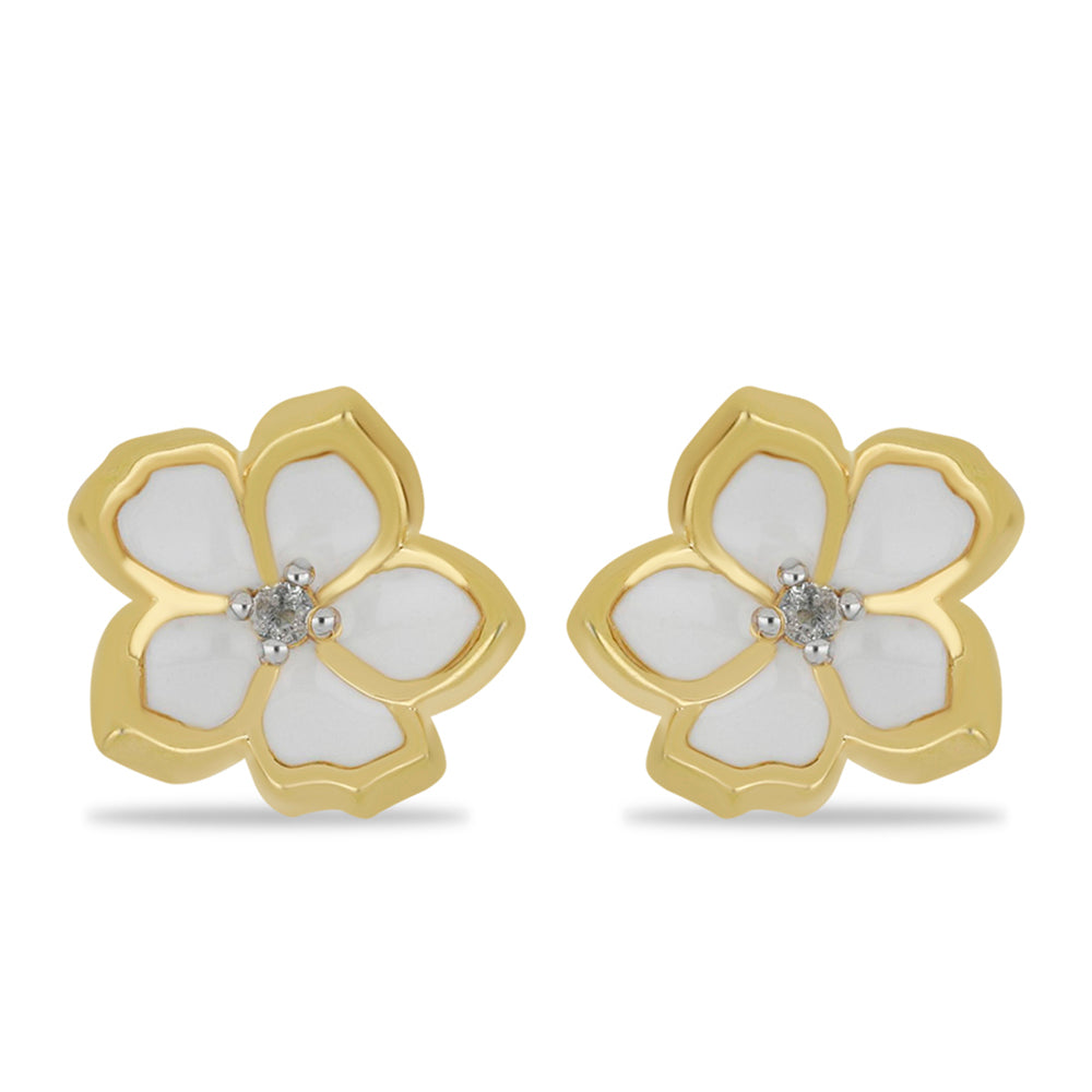 Goldplattierte Silberohrringe mit Emaille und weißem Topas