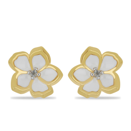 Goldplattierte Silberohrringe mit Emaille und weißem Topas