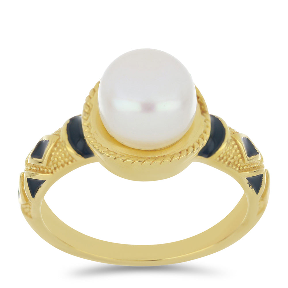 Goldplattierter Silberring mit Emaille und weißer Süßwasserperle 3 