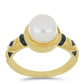 Goldplattierter Silberring mit Emaille und weißer Süßwasserperle