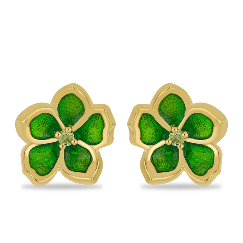 Goldplattierte Silberohrringe mit Emaille und Peridot aus Changbai 1 
