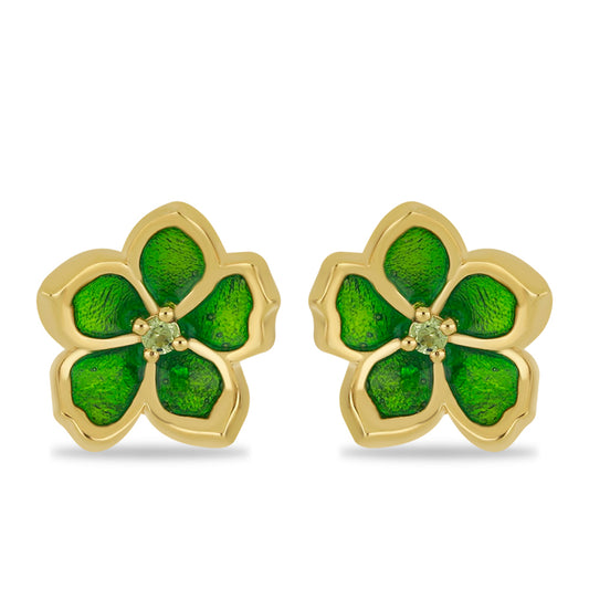 Goldplattierte Silberohrringe mit Emaille und Peridot aus Changbai