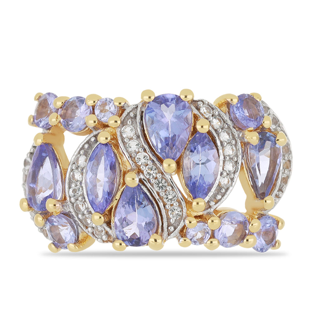 Goldplattierter Silberring mit Tansanit und weißem Topas 1 