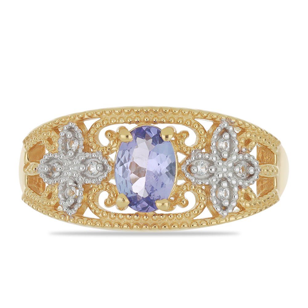 Goldplattierter Silberring mit Tansanit und weißem Topas