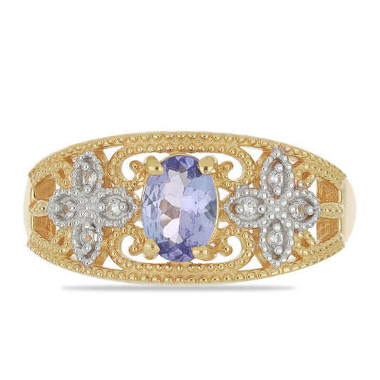 Goldplattierter Silberring mit Tansanit und weißem Topas