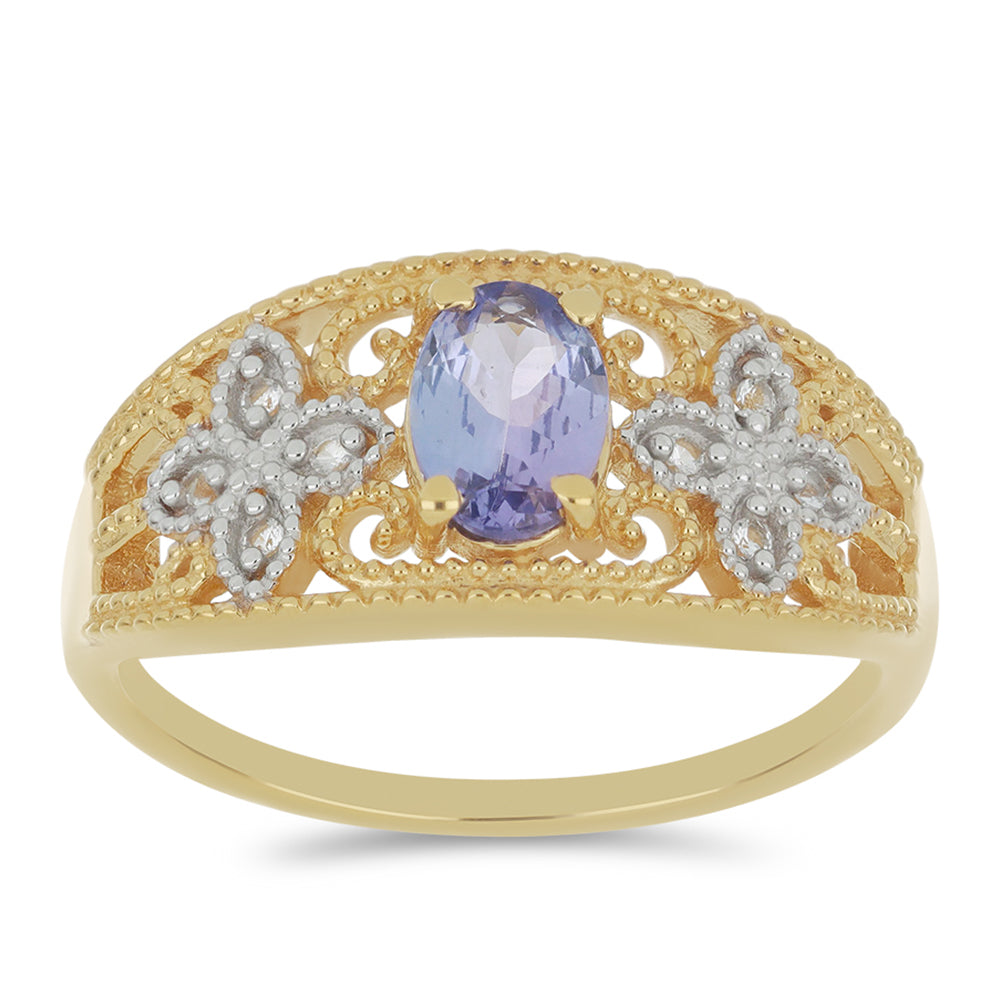 Goldplattierter Silberring mit Tansanit und weißem Topas 3 