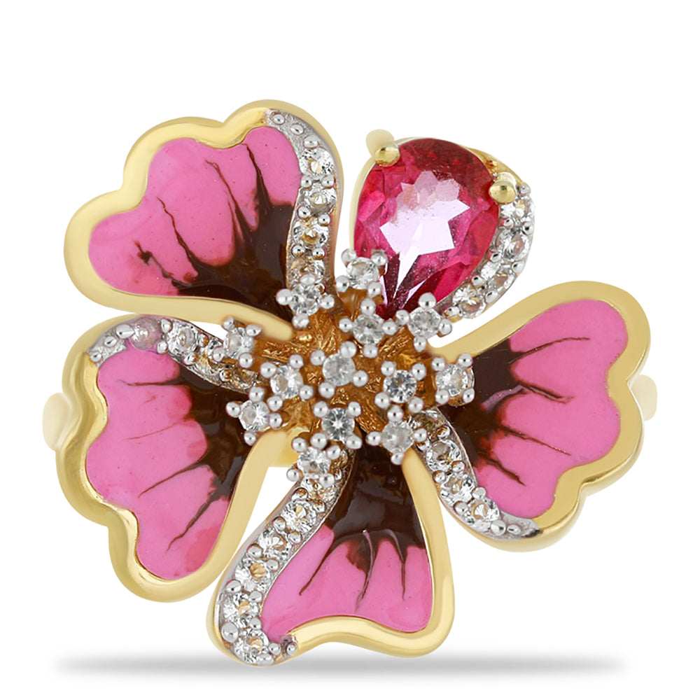 Goldplattierter Silberring mit Emaille und rosa Topas 2 