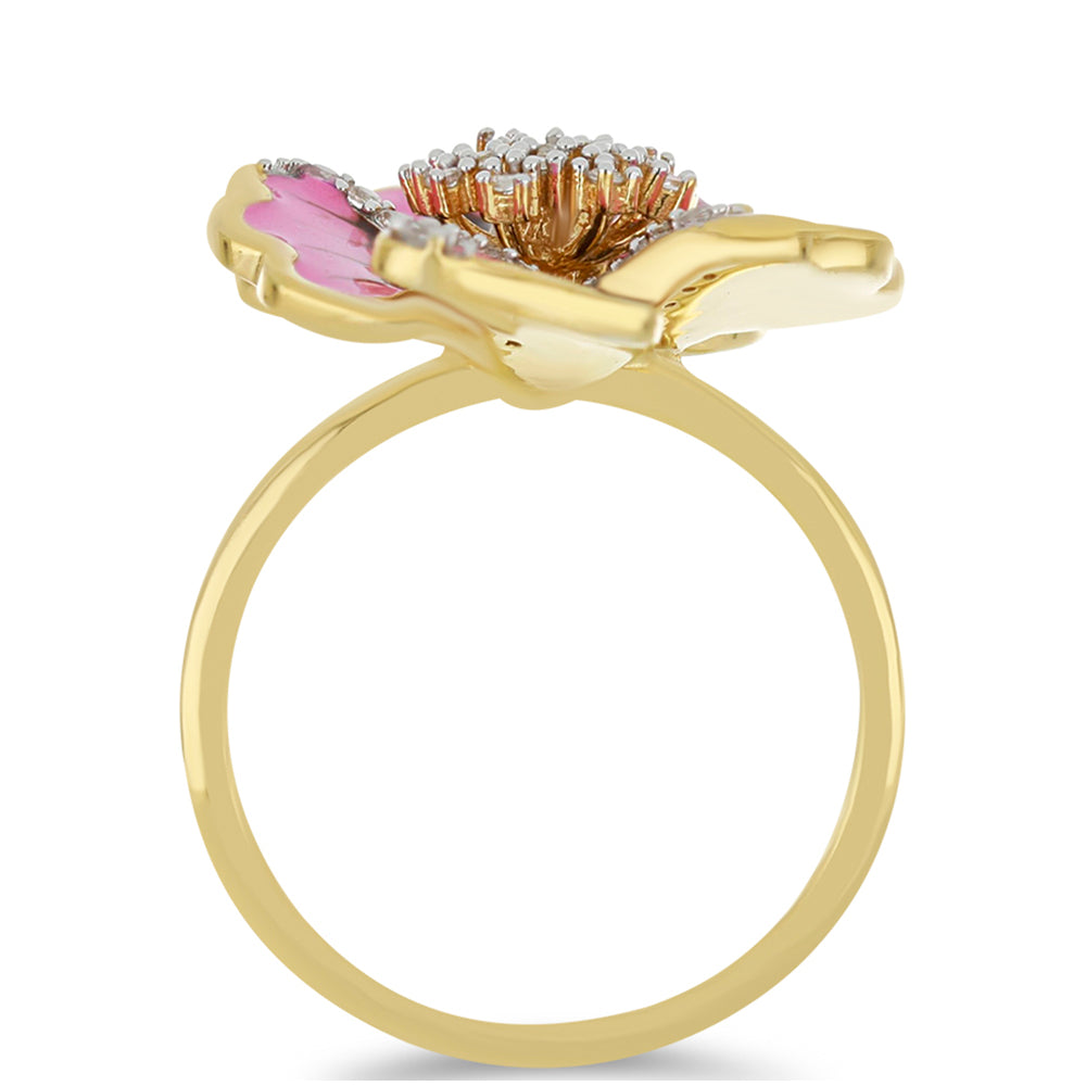 Goldplattierter Silberring mit Emaille und rosa Topas