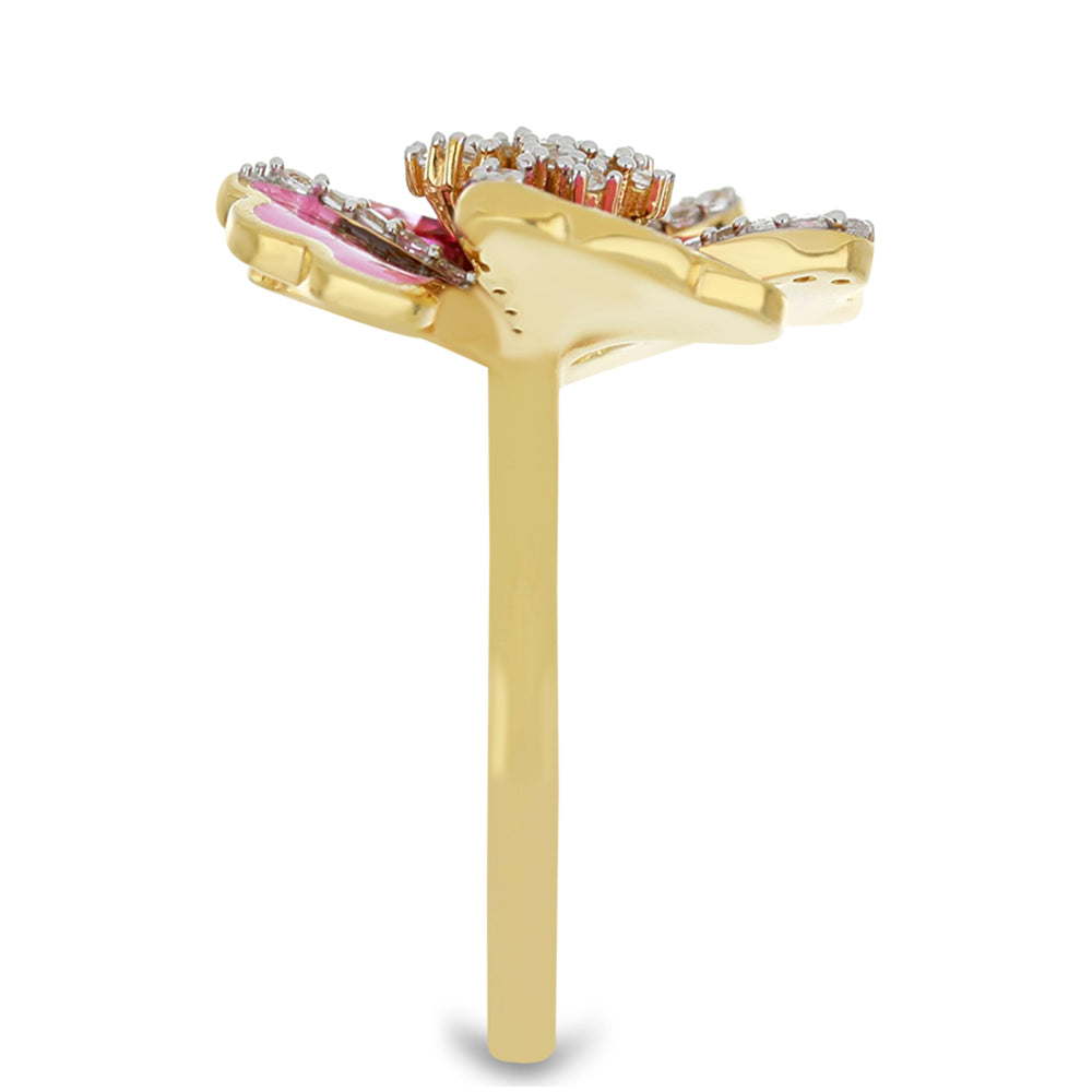 Goldplattierter Silberring mit Emaille und rosa Topas 4 