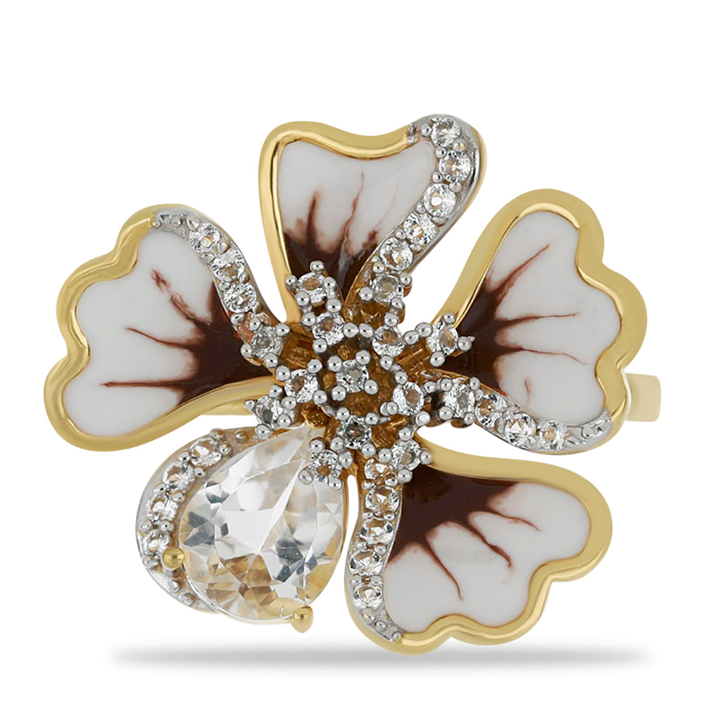 Goldplattierter Silberring mit Emaille und weißem Topas 1 