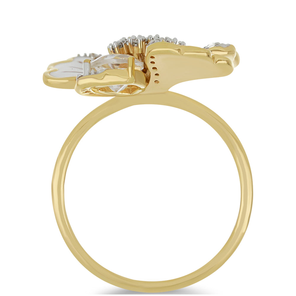 Goldplattierter Silberring mit Emaille und weißem Topas 2 