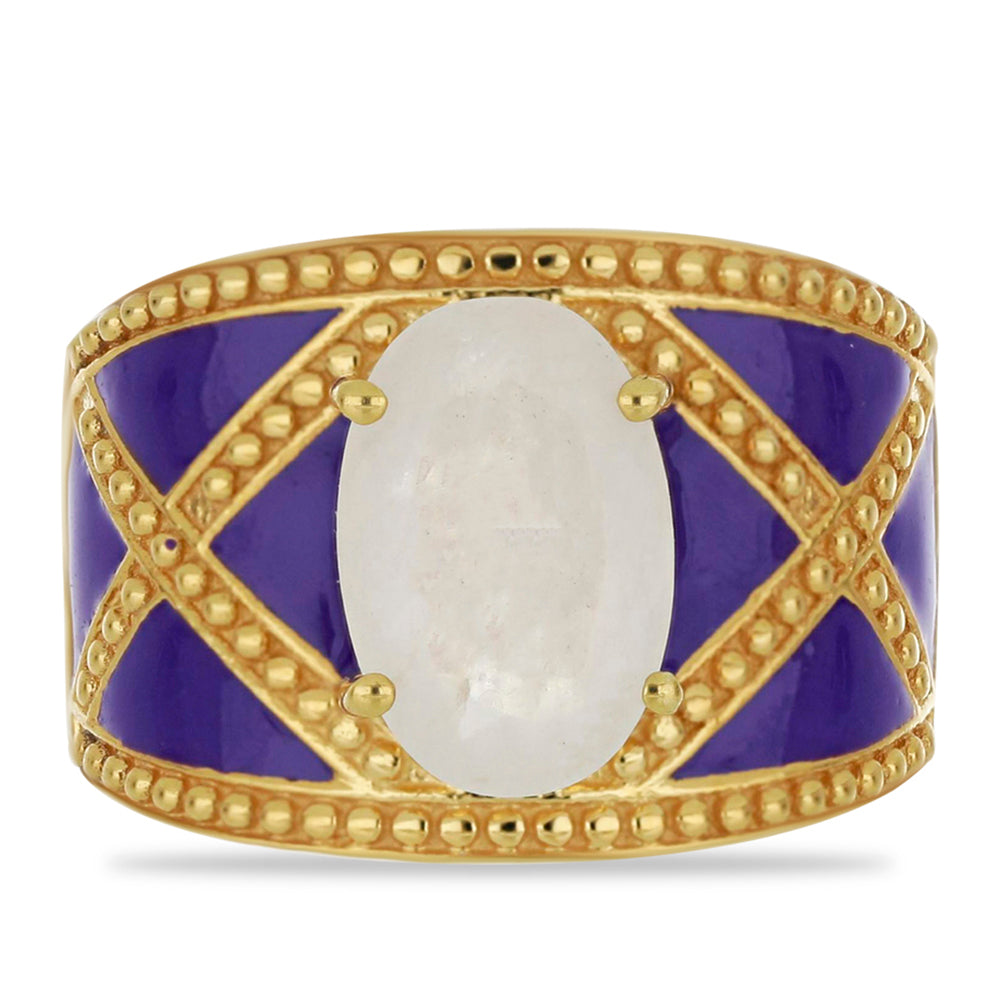 Goldplattierter Silberring mit Emaille und Regenbogenmondstein aus Grant County 1 