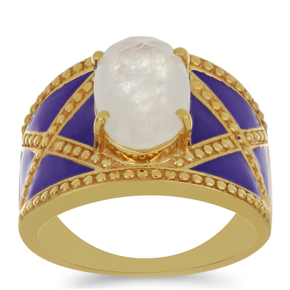 Goldplattierter Silberring mit Emaille und Regenbogenmondstein aus Grant County 3 