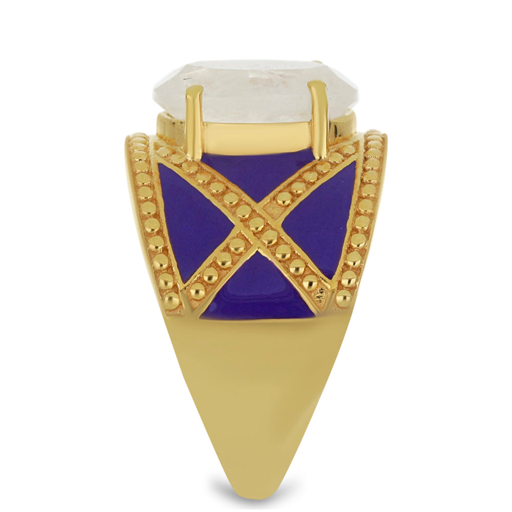 Goldplattierter Silberring mit Emaille und Regenbogenmondstein aus Grant County 4 