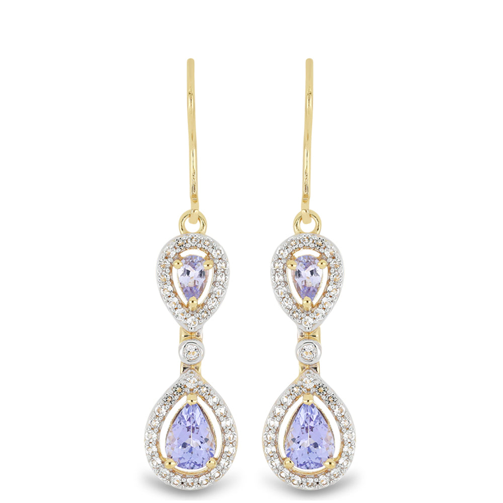 Goldplattierte Silberohrringe mit Tansanit und weißem Topas 1 