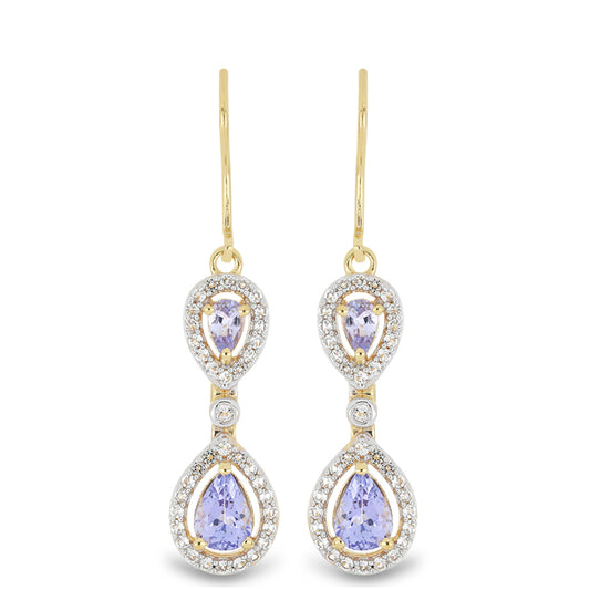 Goldplattierte Silberohrringe mit Tansanit und weißem Topas