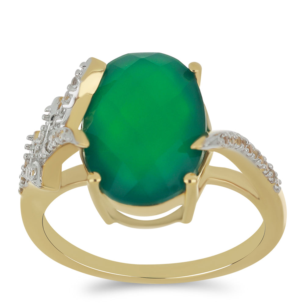 Goldplattierter Silberring mit grünem Achat und weißem Topas 3 