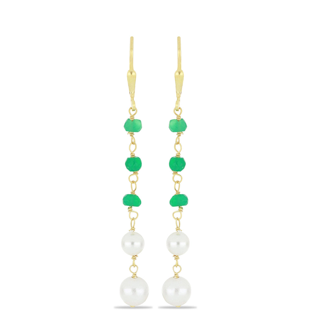 Goldplattierte Silberohrringe mit grünem Achat und weißer Süßwasserperle 1 