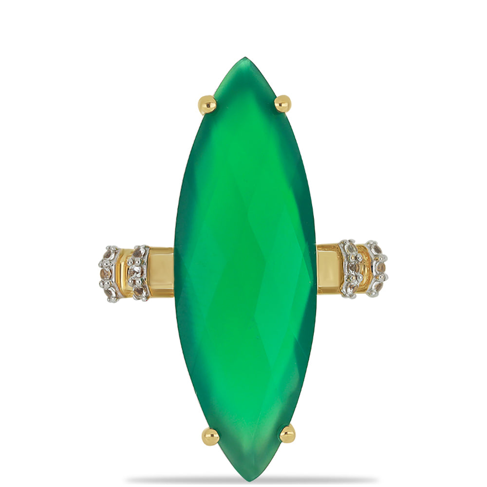 Goldplattierter Silberring mit grünem Achat und weißem Topas 1 