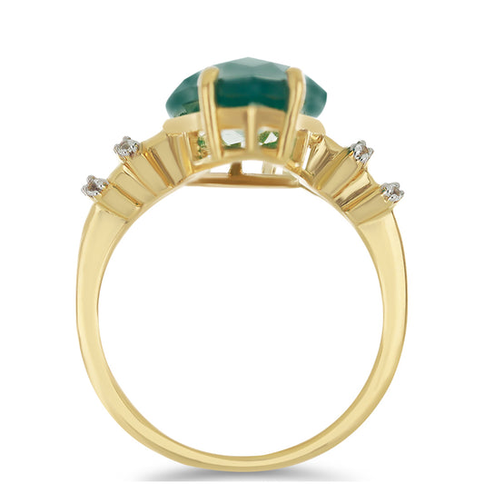 Goldplattierter Silberring mit grünem Achat und weißem Topas