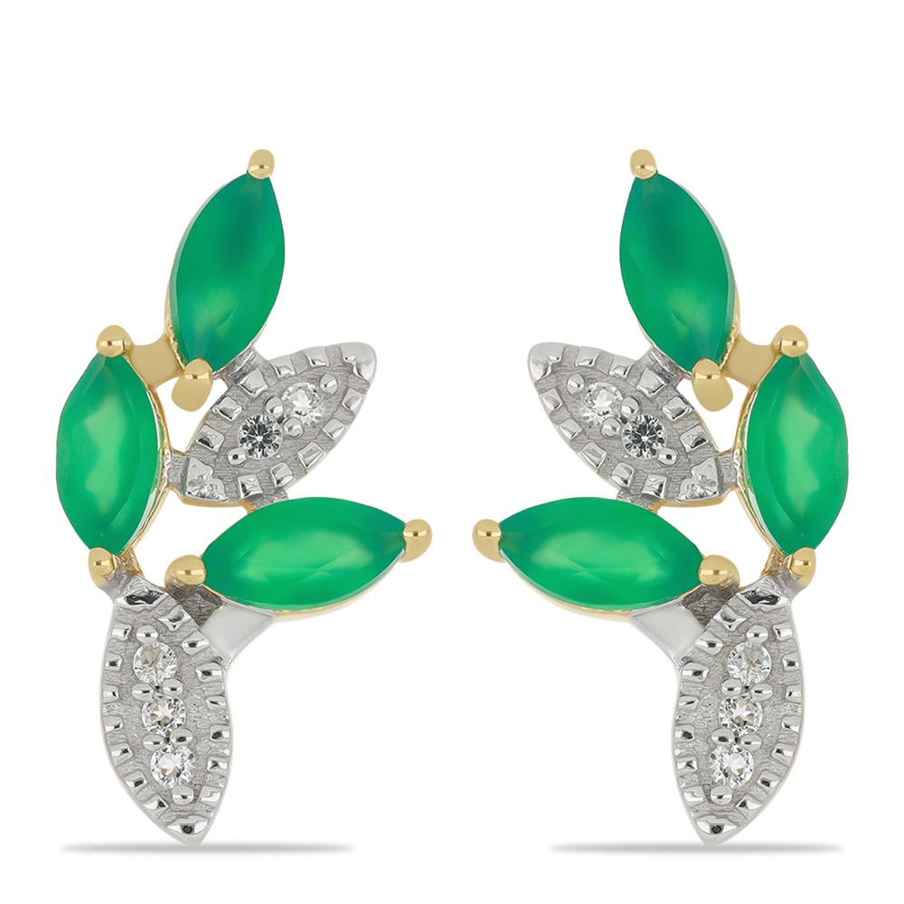 Goldplattierte Silberohrringe mit grünem Achat und weißem Topas 1 