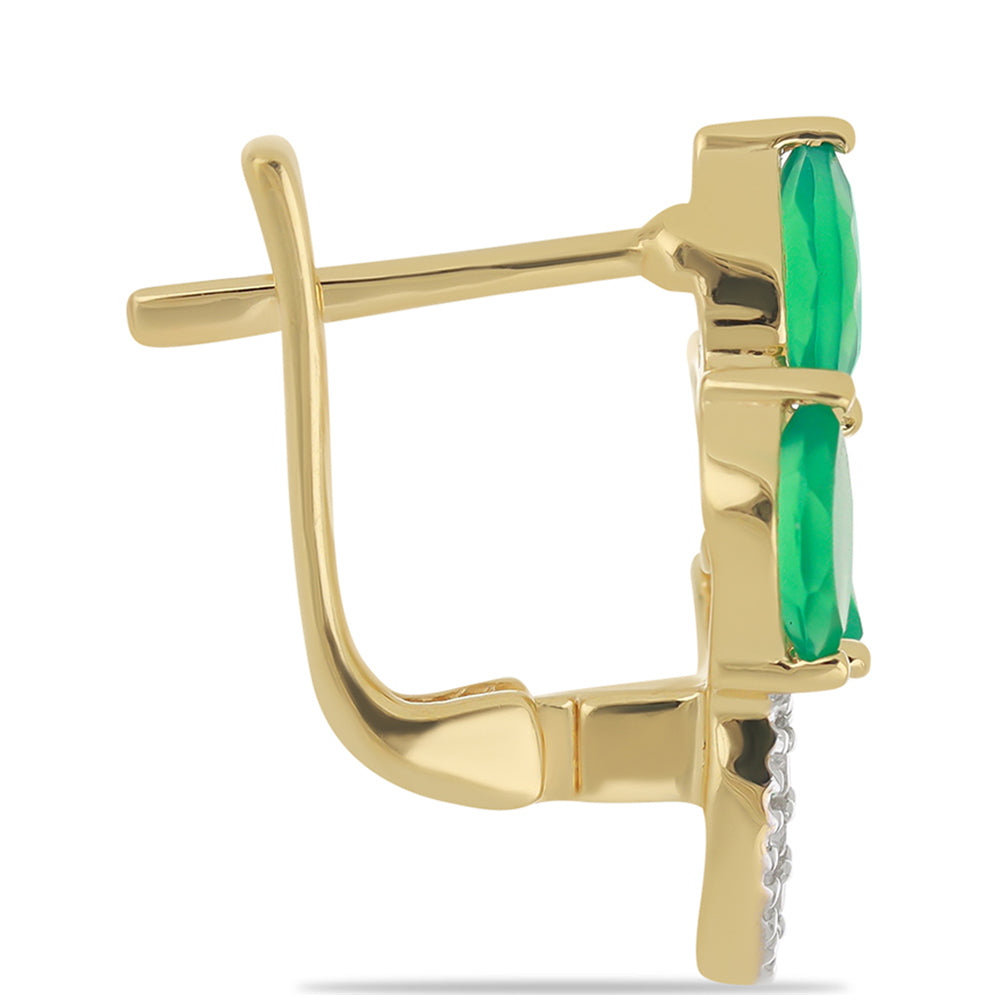 Goldplattierte Silberohrringe mit grünem Achat und weißem Topas 2 