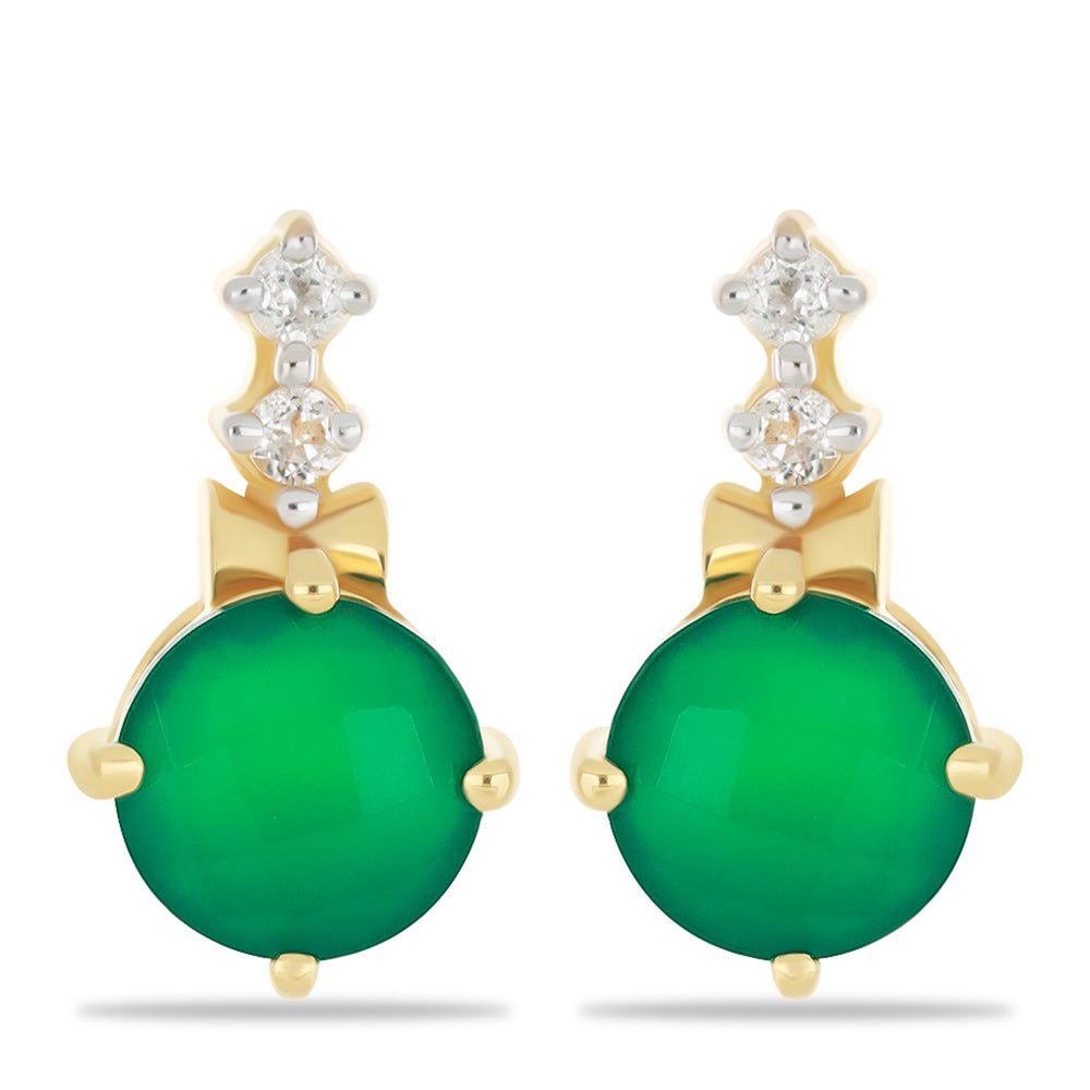 Goldplattierte Silberohrringe mit grünem Achat und weißem Topas 1 