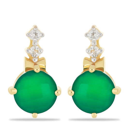 Goldplattierte Silberohrringe mit grünem Achat und weißem Topas