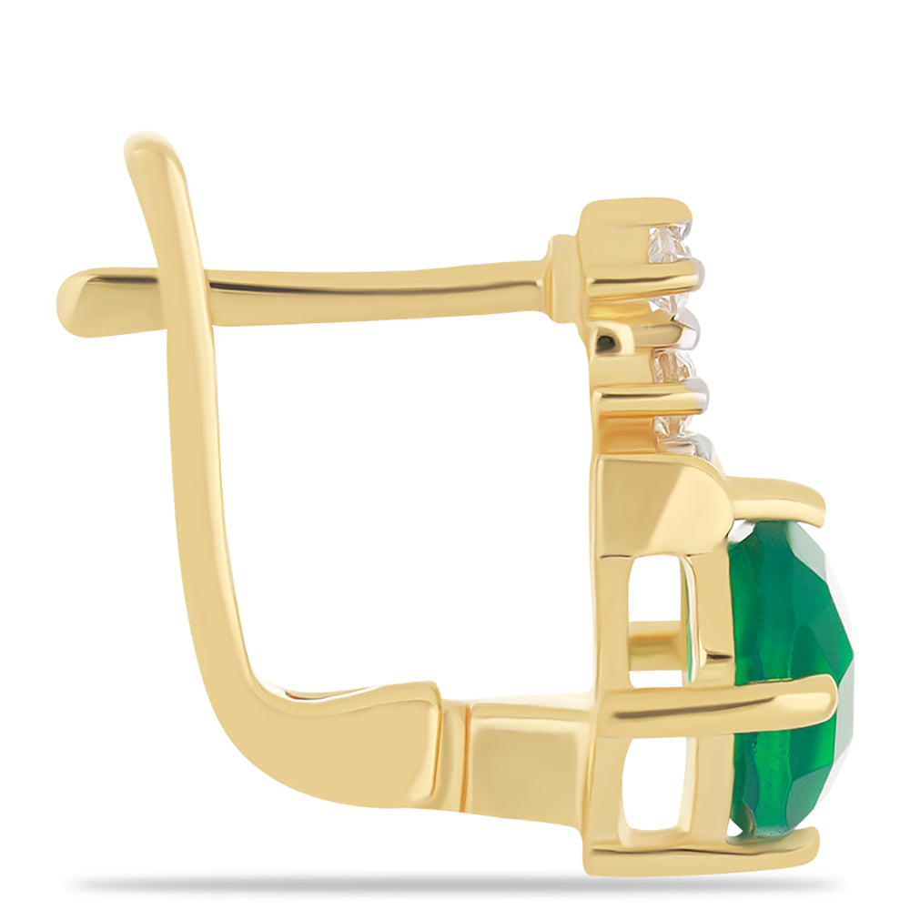 Goldplattierte Silberohrringe mit grünem Achat und weißem Topas