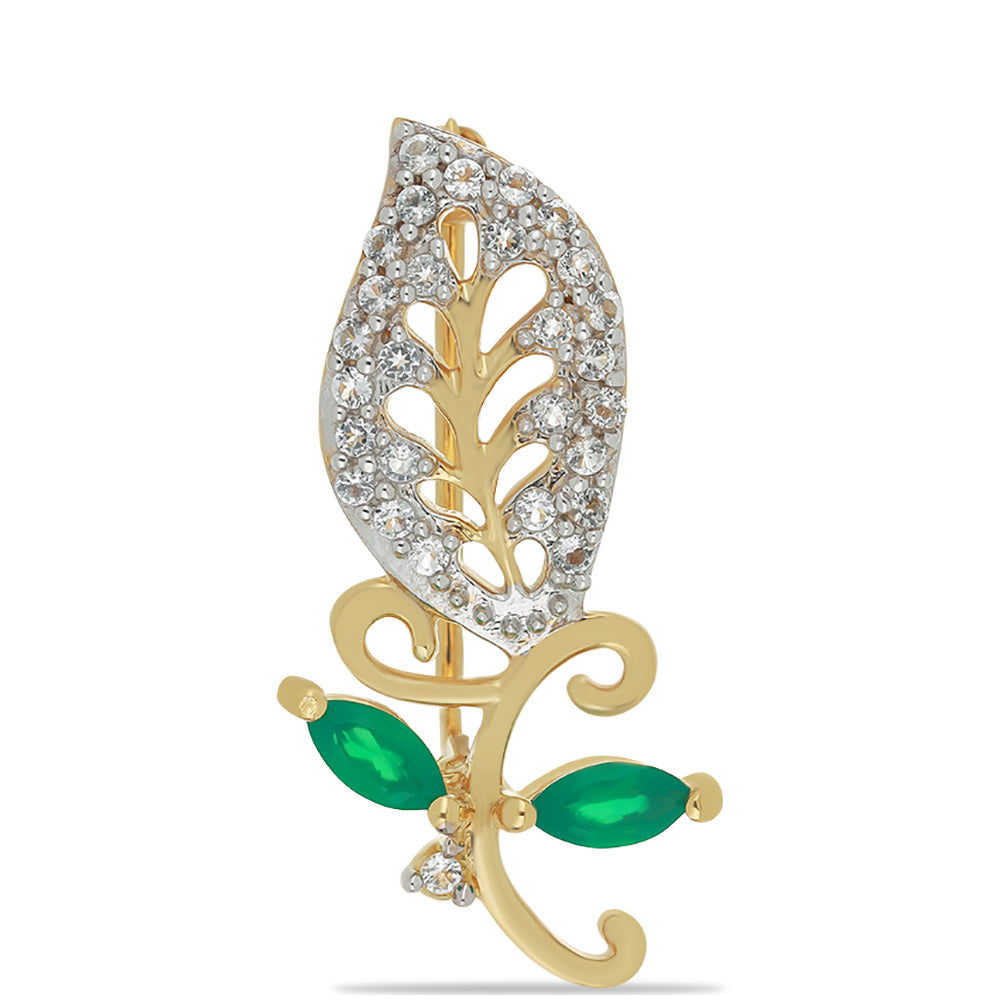 Goldplattierte Silberbrosche mit grünem Achat und weißem Topas 1 