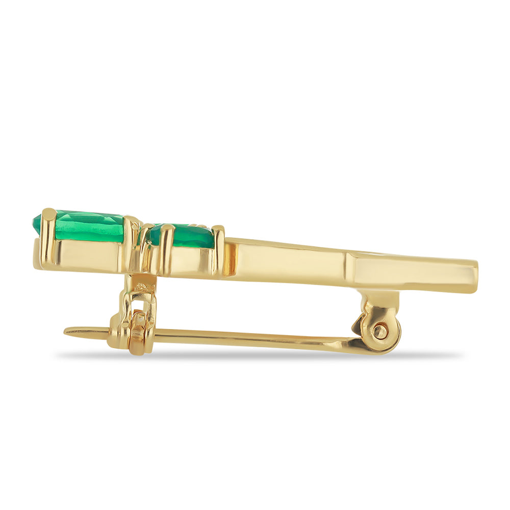 Goldplattierte Silberbrosche mit grünem Achat 2 