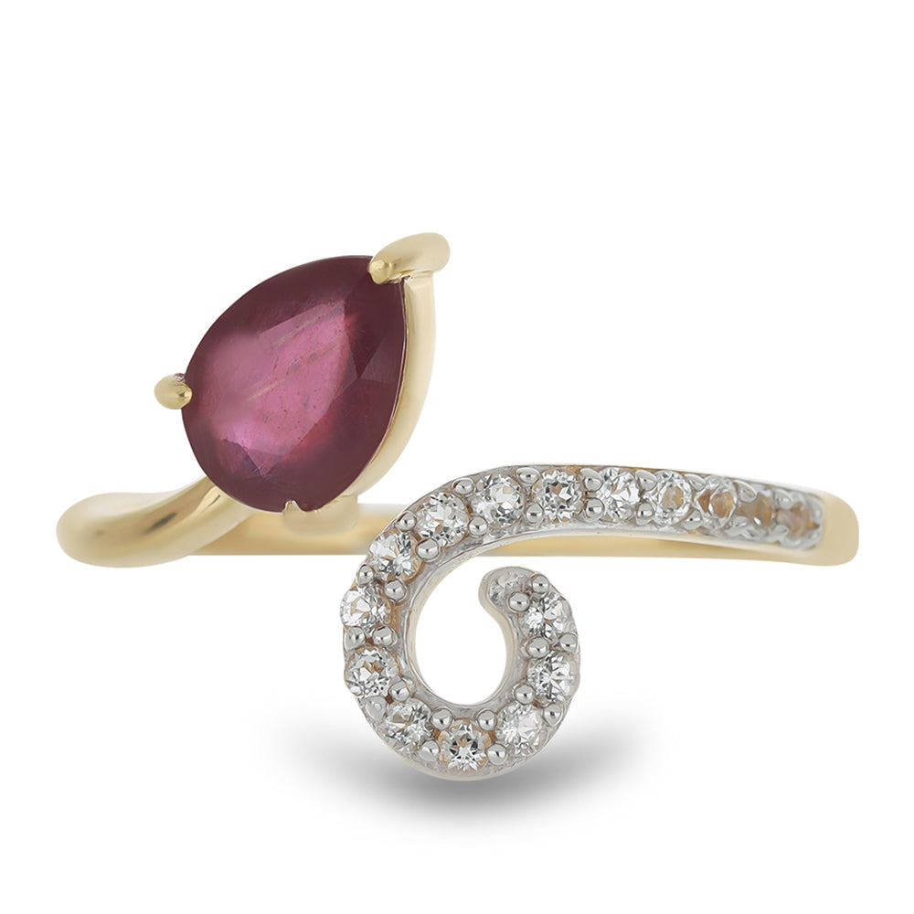 Goldplattierter Silberring mit Rubin aus Madagaskar und weißem Topas 1 