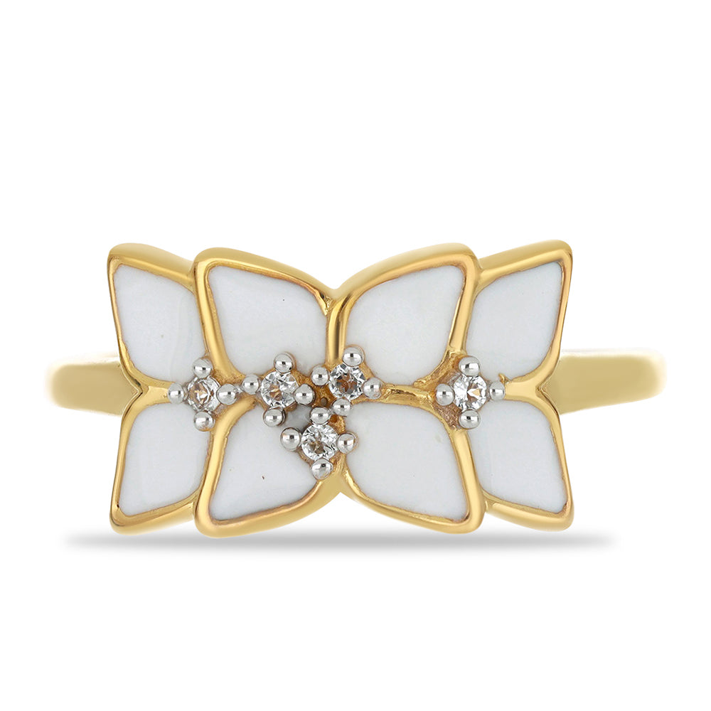 Goldplattierter Silberring mit Emaille und weißem Topas 1 