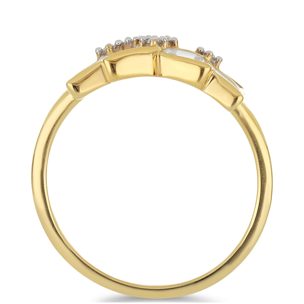 Goldplattierter Silberring mit Emaille und weißem Topas