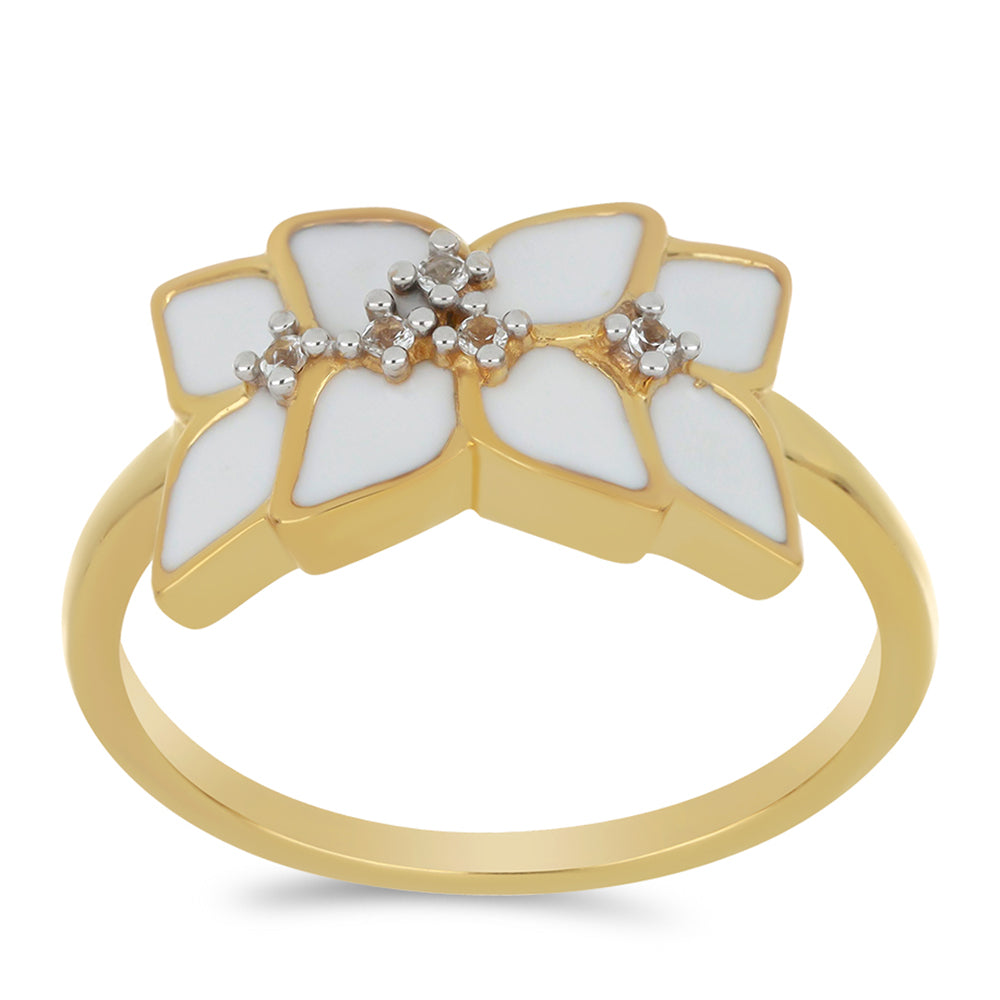 Goldplattierter Silberring mit Emaille und weißem Topas