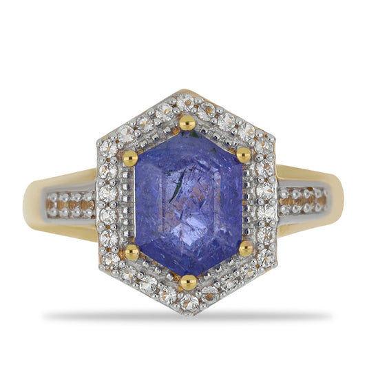 Goldplattierter Silberring mit Tansanit und weißem Topas