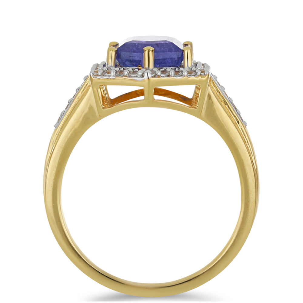 Goldplattierter Silberring mit Tansanit und weißem Topas 2 