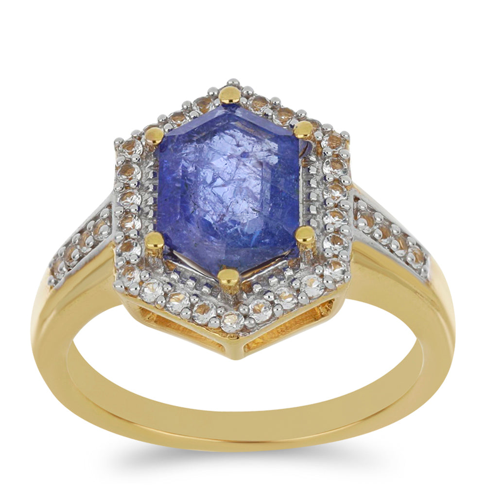 Goldplattierter Silberring mit Tansanit und weißem Topas 3 