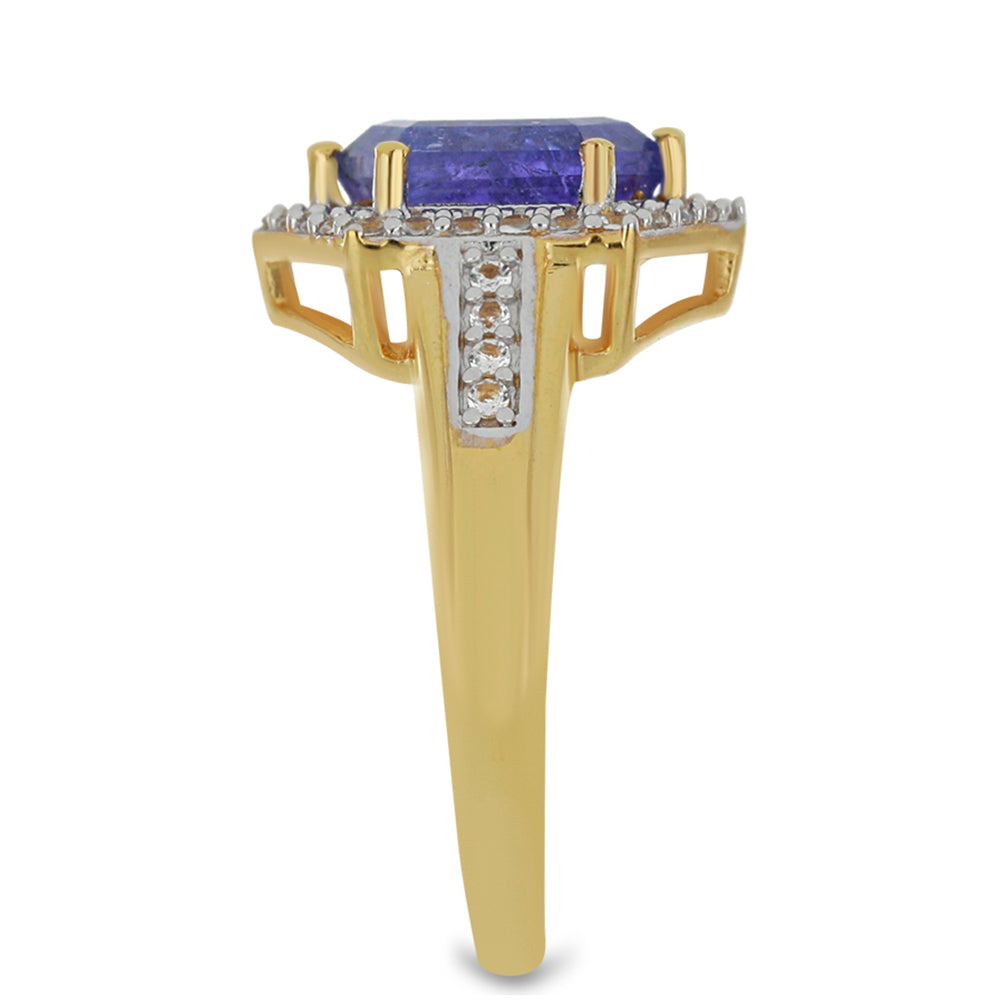 Goldplattierter Silberring mit Tansanit und weißem Topas 4 