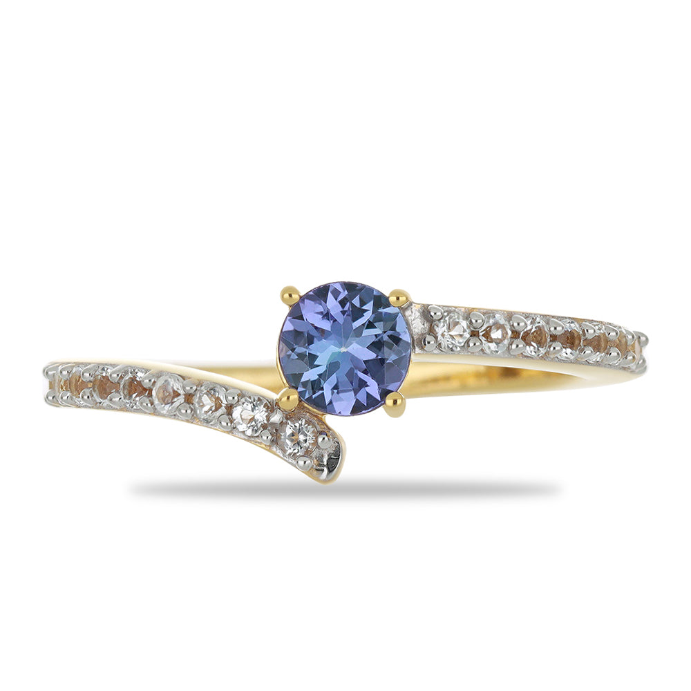 Goldplattierter Silberring mit Tansanit und weißem Topas 1 
